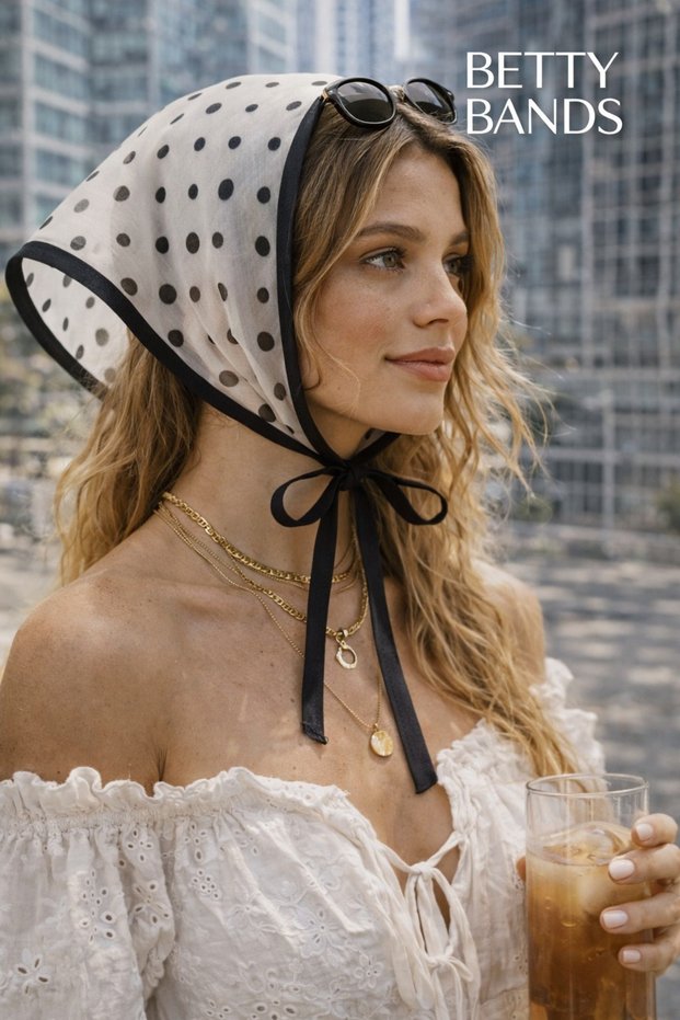 Betty Bands Polka Dot White Tulle Bandana – Stylish Hair Accessory with Tie |   Vintage & Paris Style