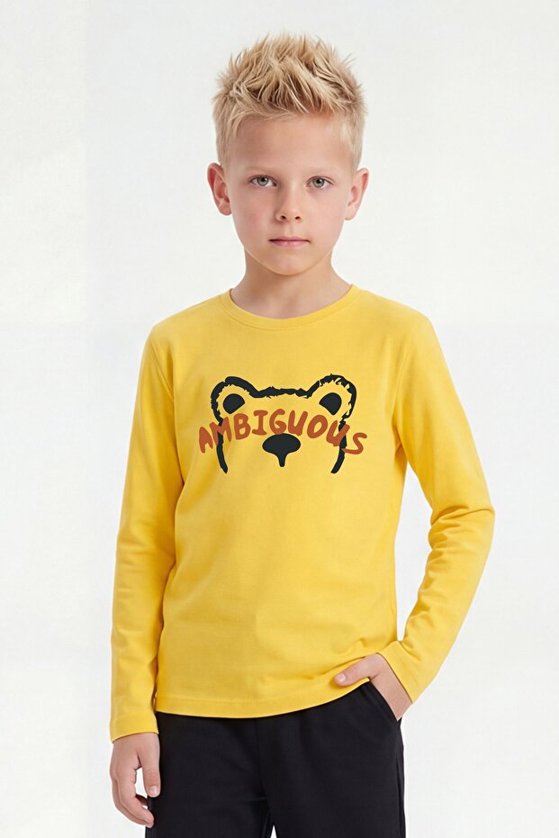 Round Neck Printed Detailed Boys' Long Sleeve Sweatshirt