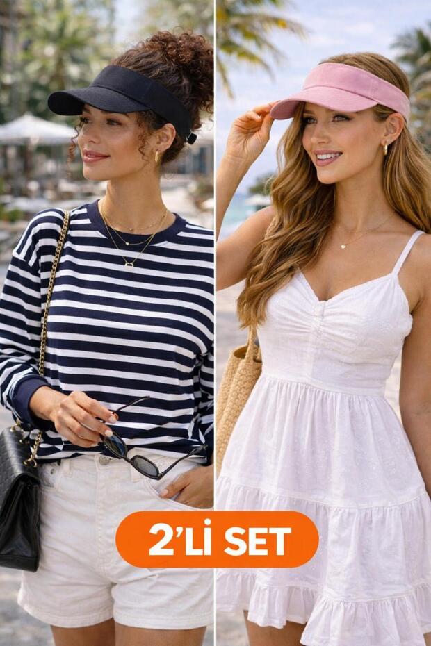 Set of 2 Women's Visor Hats, Open Top Velcro Summer Hat, Trendy Sun Protection Hat