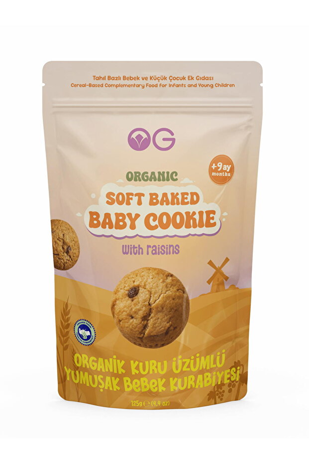 OG natural Organik Kuru Üzümlü Yumuşak Bebek Kurabiyesi 125 Gr