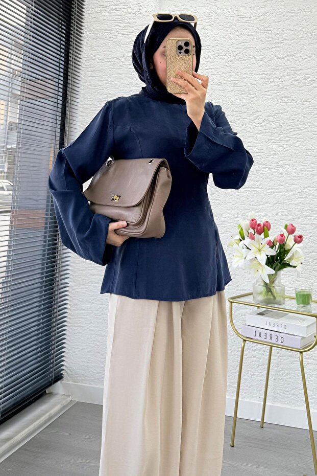 Premium Side Slit Detailed Tunic - Navy Blue