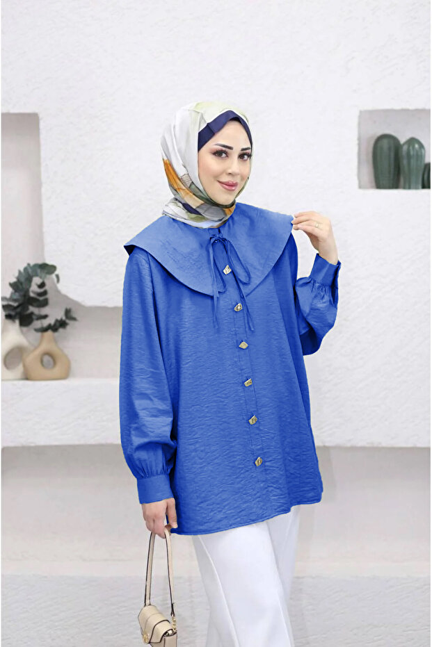 10072 - Thread Tie Baby Collar Women's Long Shirt