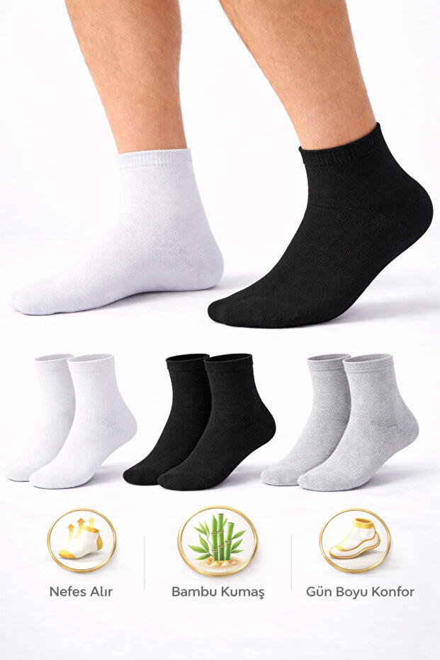 Men's Short Bamboo Socks 3-Piece Seamless Anti-Sweat Ultra Soft Breathable Premium Socks