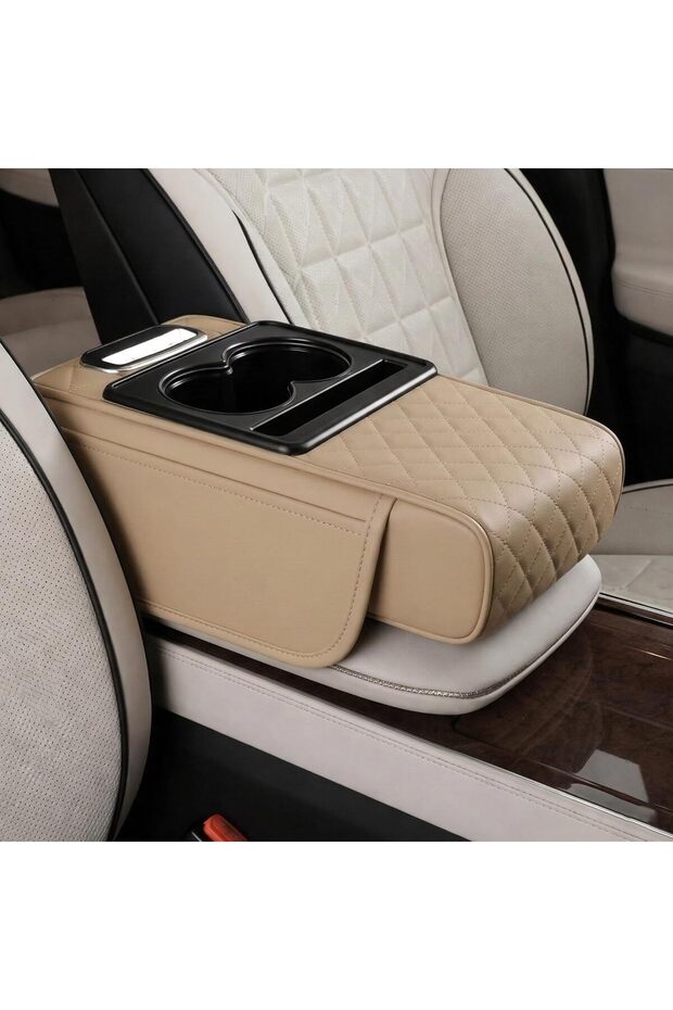 Car Seat Armrest Organizer with Cup Holder – PU Leather Center Console Storage Box