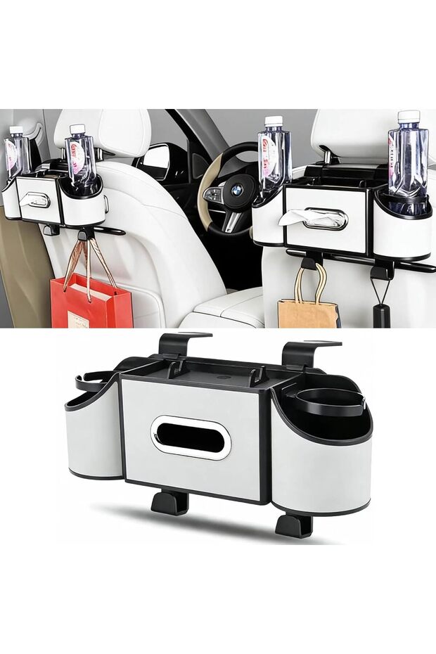 Car Back Seat Organizer with Cup Holders & Tissue Box