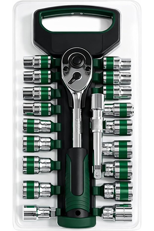 Socket Wrench Set with Ratchet Handle – Steel Socket Tool Kit with Extension Bars, Universal Joint