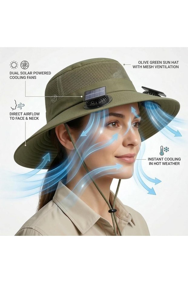 Solar Fan Sun Hat for UNISEX – Wide Brim Outdoor Fishing Hat
