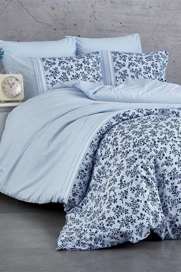 Double Duvet Cover Set Cotton Blue Dream Flowers