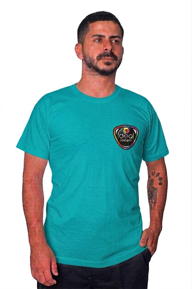 Company-Specific Printed Single Jersey Crew Neck T-Shirt Turquoise