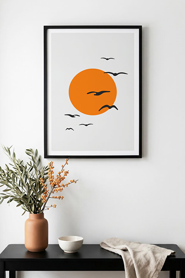 Natural Wood Framed Abstract Sun Pattern Painting - Vibrant Tones | Huhu1061