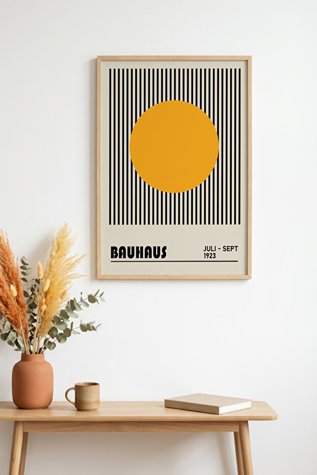 Natural Wood Framed Geometric Pattern Painting - Vibrant Tones | Huhu1093 - Single Table Natural Wood Frame