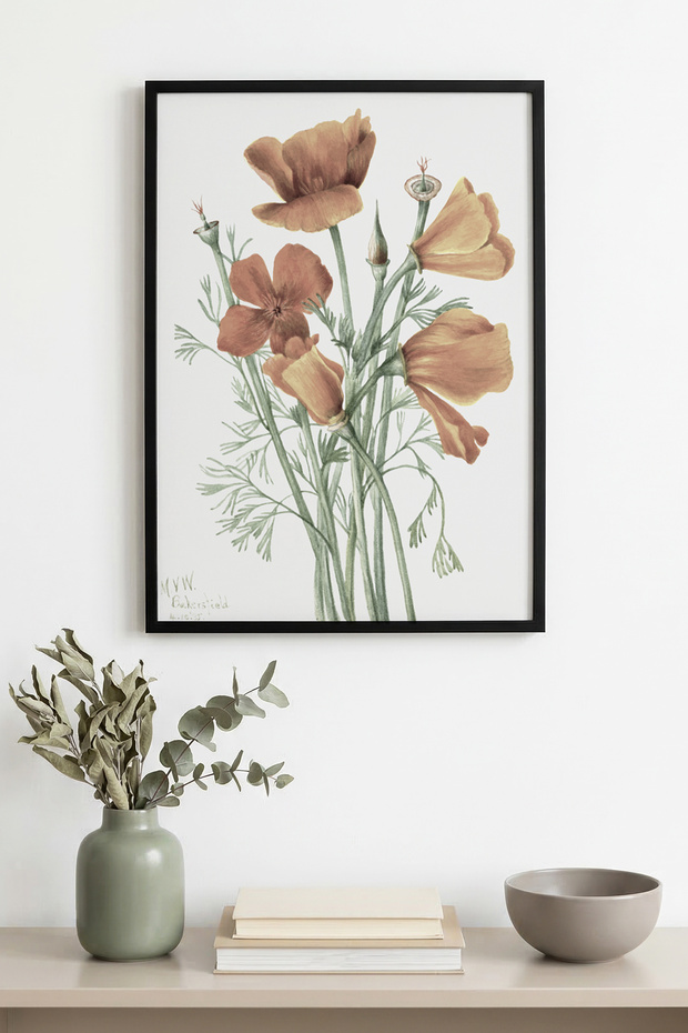 Natural Wood Framed Floral Pattern Painting - Pastel Tones | Huhu1171