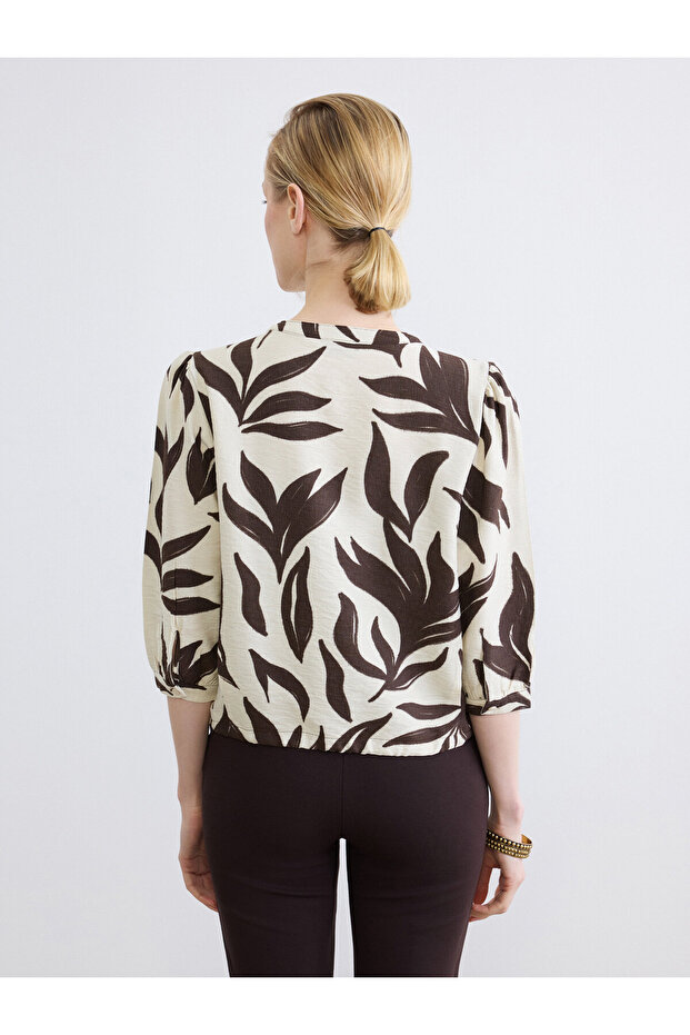 Crew Neck Patterned Blouse - 4