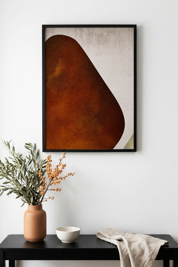 Natural Wood Framed Abstract Patterned Painting - Brown and White | Huhu1291