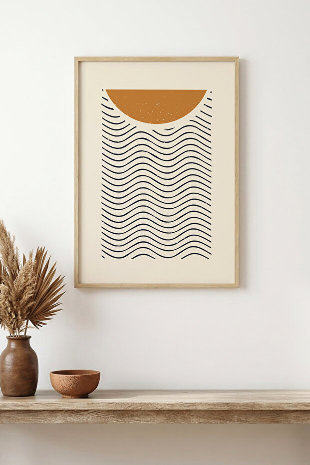 Natural Wood Framed Geometric Wave Pattern Painting - Pastel | Huhu1467
