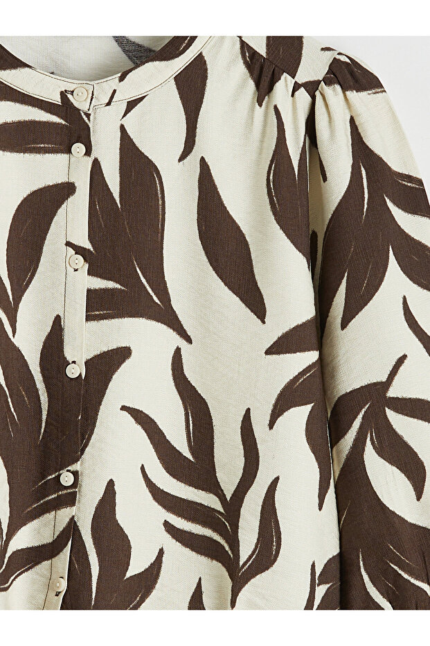 Crew Neck Patterned Blouse - 6