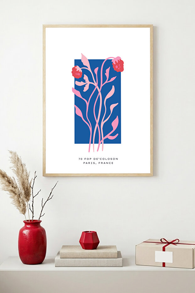 Natural Wood Framed Floral Pattern Painting - Vibrant Tones | Huhu1594 - Single Table Natural Wood Frame
