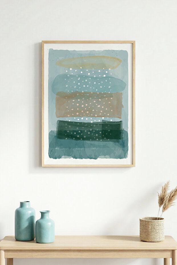 Natural Wood Framed Abstract Color Blocks Painting - Vibrant Tones | Huhu1475 - Single Table Natural Wood Frame