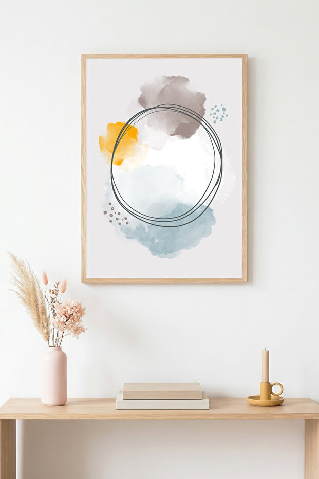 Natural Wood Framed Abstract Patterned Painting - Vibrant Tones | Huhu1523