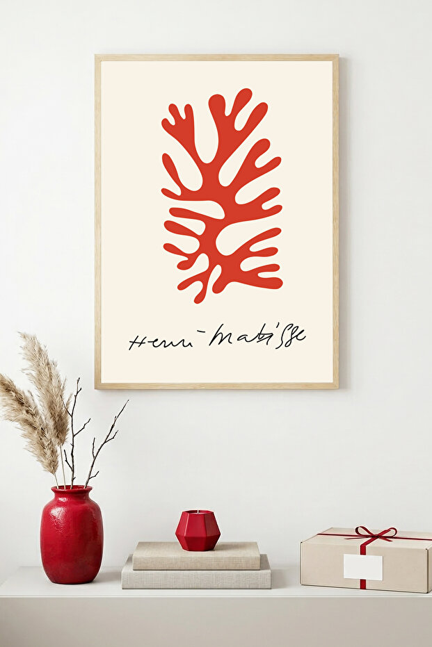 Natural Wood Framed Abstract Coral Pattern Painting - Vibrant Tones | Huhu1613