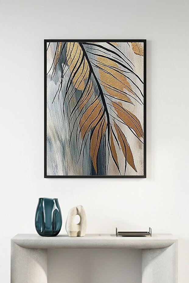 Natural Wood Framed Leaf Patterned Painting - Pastel Tones | Huhu1308