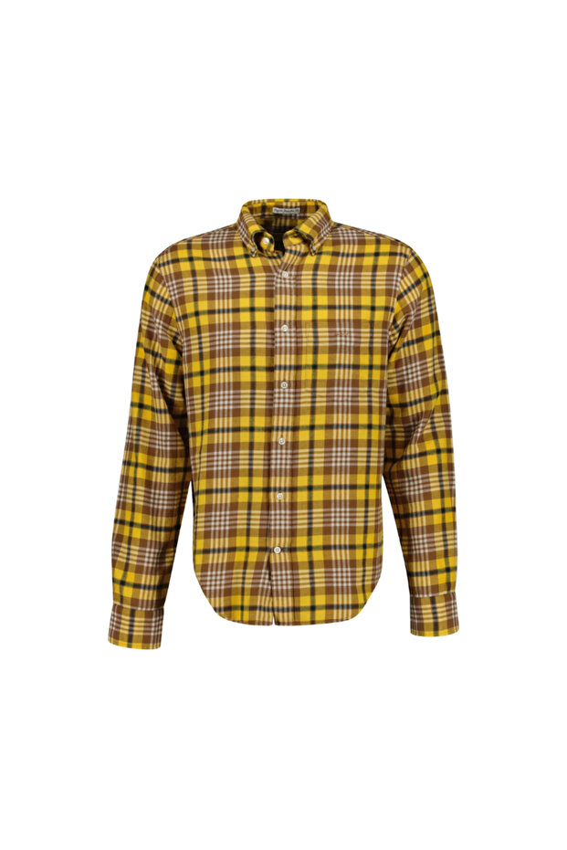 Men's Yellow Regular Fit Buttoned Collar Checked Shirt