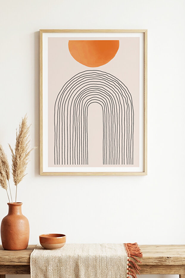 Natural Wood Framed Minimalist Abstract Painting - Pastel Tones | Huhu1541 - Single Table Natural Wood Frame