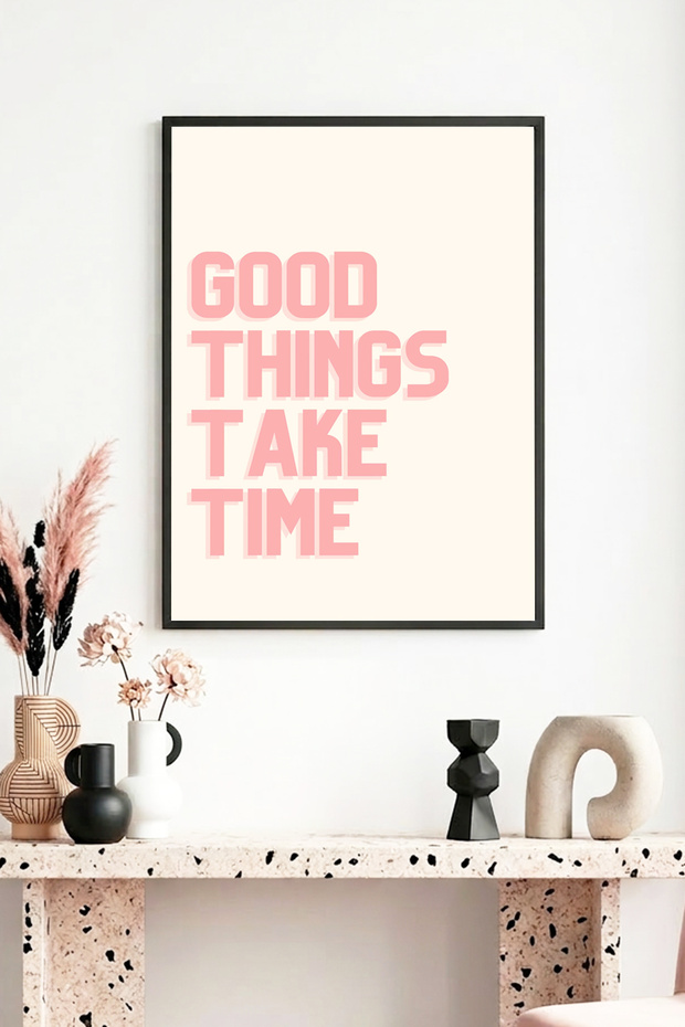 Black Wooden Framed Minimalist Painting with Text - Pastel Tones | Huhu1175 - Single Table Black Frame