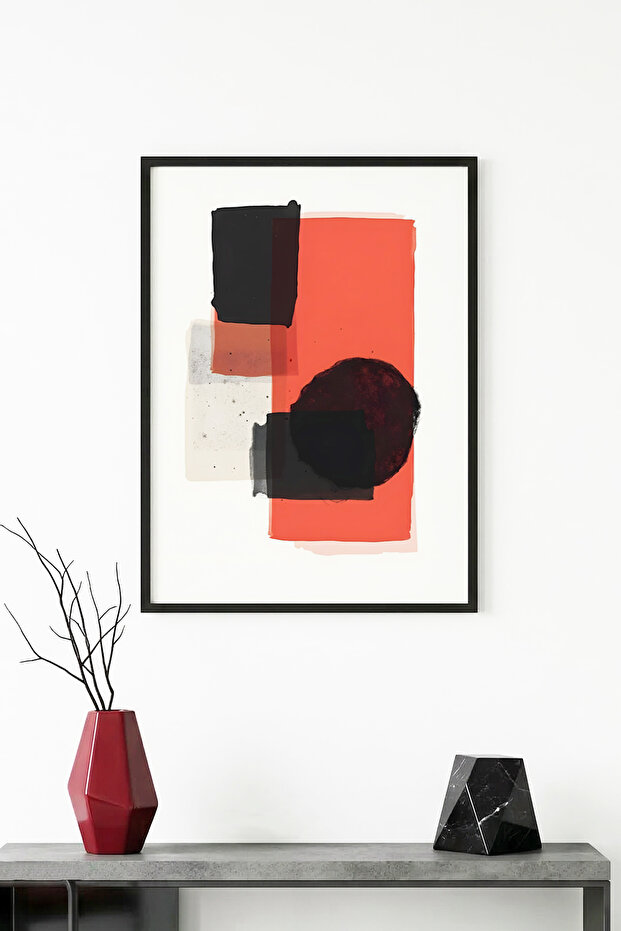Natural Wood Framed Abstract Geometric Pattern Painting - Vibrant Tones | Huhu1197