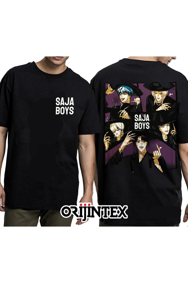 Kpop Demon Hunters Saja Boys Front and Back Printed Unisex Black Tshirt