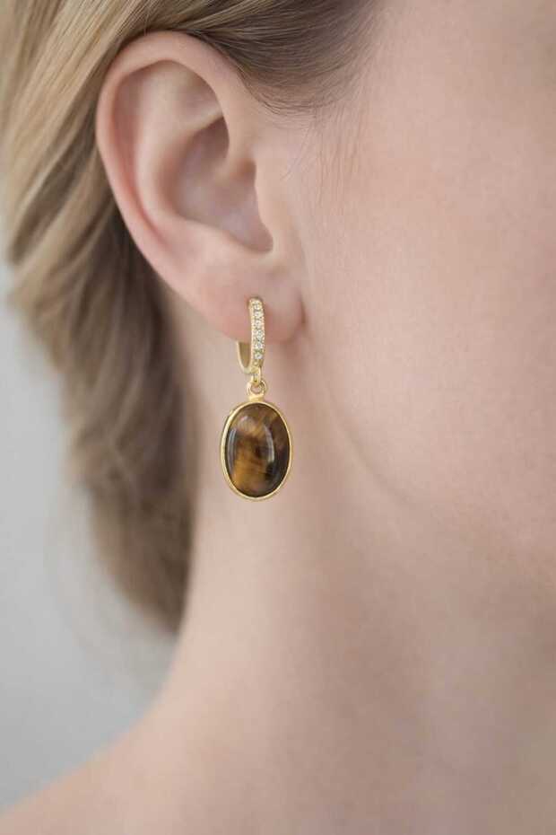 Feyz Amber Tiger's Eye Earrings