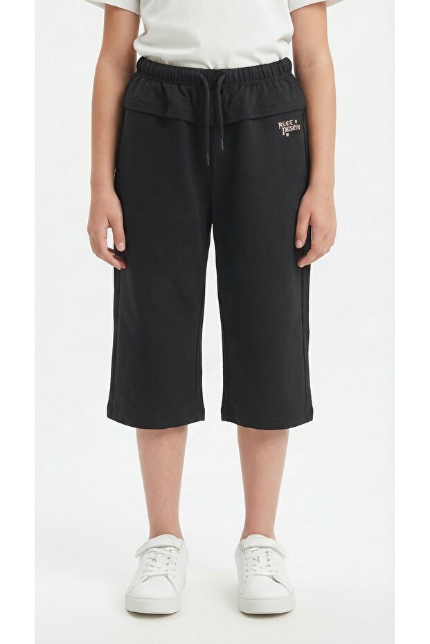 Girl's Elastic Waist Tie-Up Straight Leg Printed Capri 25002