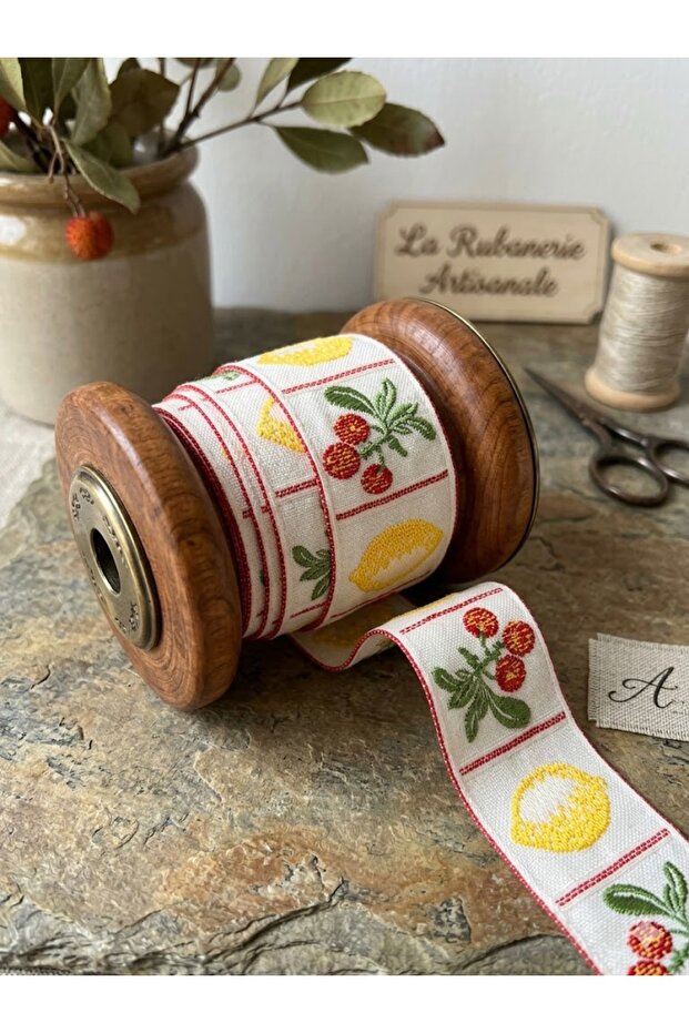 French Jacquard Woven Cherry Pattern Ribbon -40Mm - 2Meters