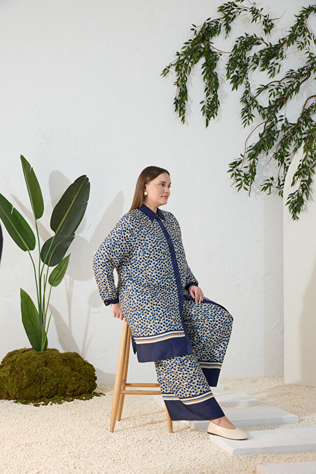 Navy Blue Garni Patterned Tunic - 1