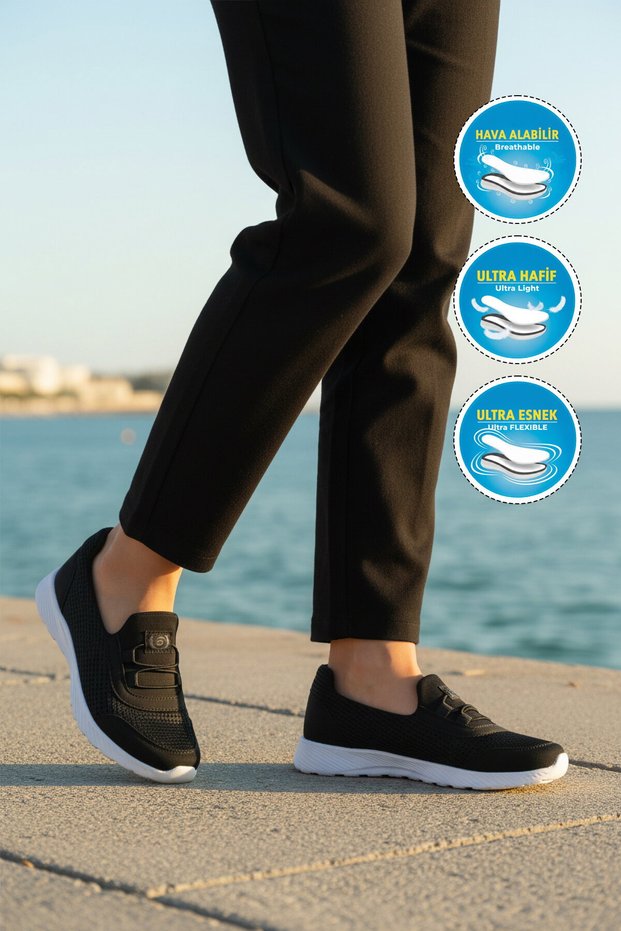 Black and White Mesh Lightweight Flexible Easy-To-Wear Women's Casual Shoes 575 g