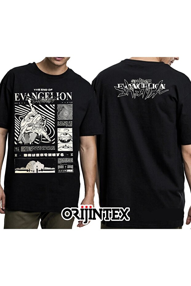The End of Evangelion Front and Back Printed Unisex Black Tshirt