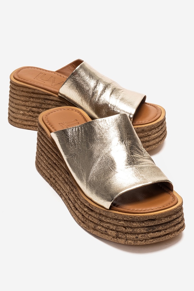 Marc Gold Genuine Leather Wedge Heeled Women's Slippers