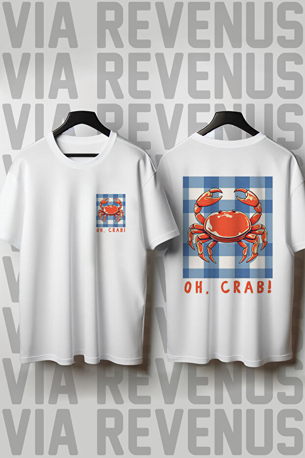 Oh Crab Printed Crew Neck Loose Fit 100% Cotton Unisex Tshirt