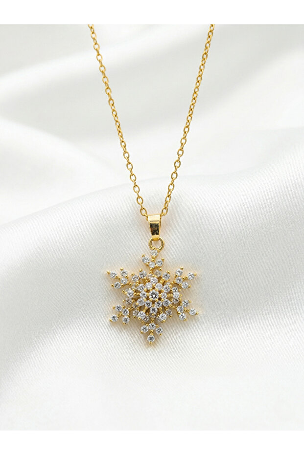 Women's Steel Zircon Stone Rotating Snowflake Necklace