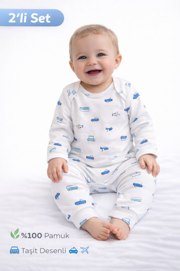 Baby Set of 3, 100% Cotton Snap Fastener Bodysuit and Bottoms, Newborn Unisex Baby Set