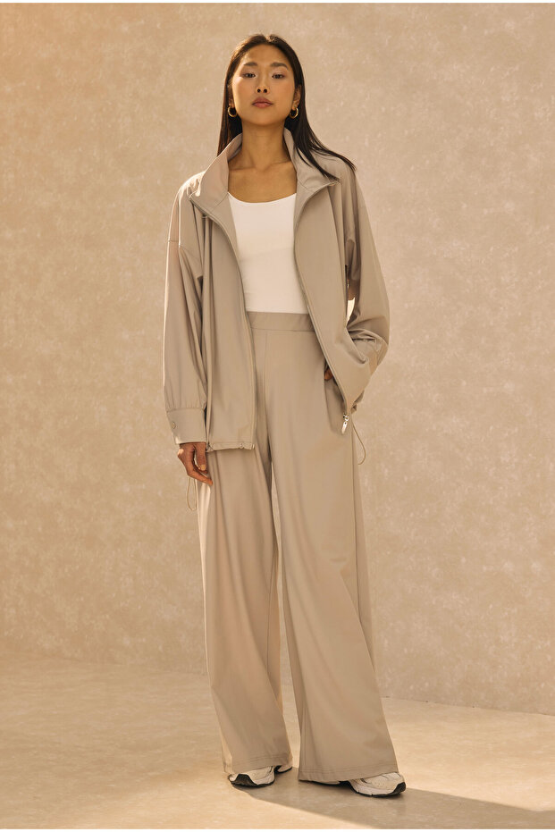 High Collar Tracksuit Set Stone
