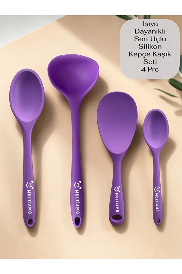 Hard Tip Heat Resistant Silicone Ladle Spoon Set 4 Pieces 28cm/22cm/20cm Spoon 28cm Ladle