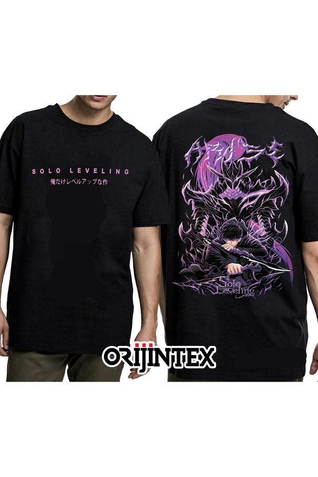 Solo Leveling Sung Jin-Woo Shadow Monarch Front and Back Printed Unisex Black Tshirt