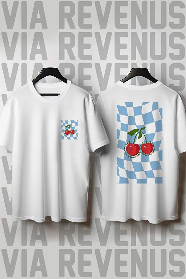 Cherry Style Front and Back Printed Crew Neck Loose Fit 100% Cotton Unisex Tshirt