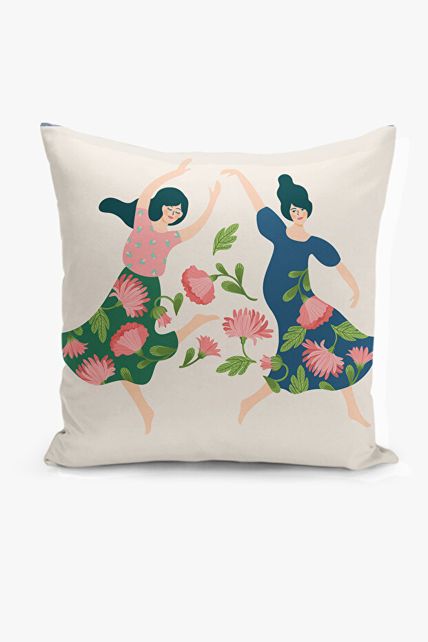 Double-Sided Digital Print Throw Pillow Cover - Floral & Woman Pattern / Flower & Woman Design