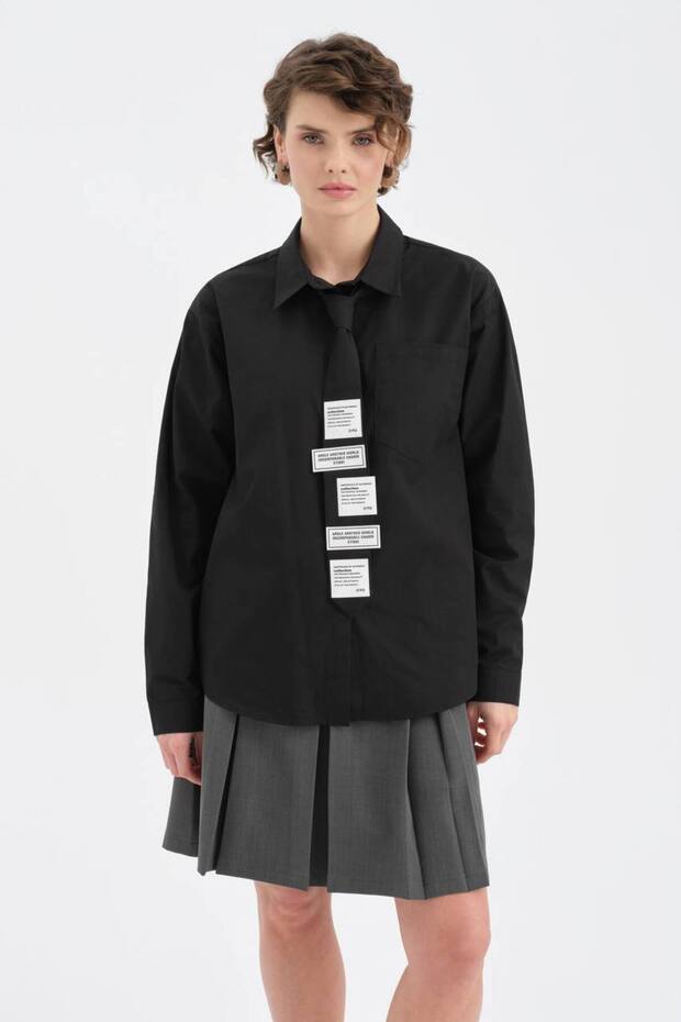 Women's Tie Detailed Comfortable Fit Long Sleeve Design Shirt