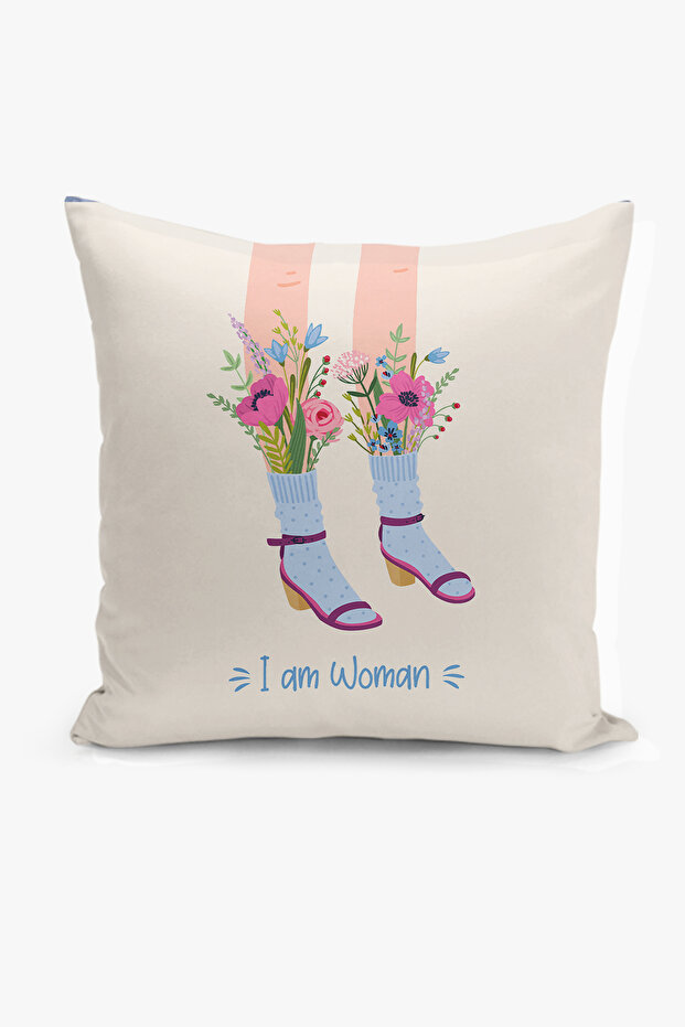 Double-Sided Digital Print Throw Pillow Cover - Floral & Woman Pattern / Flower & Woman Design