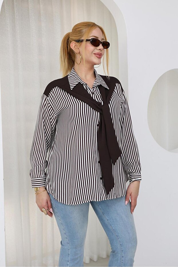 Plus Size Shirt with Scarf Detail on the Shoulder