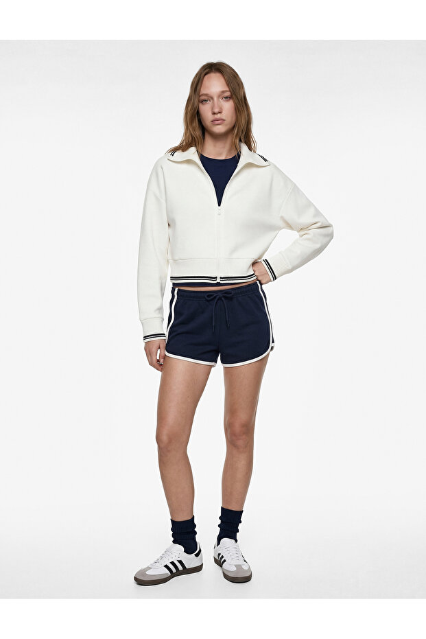 Raised Collar Long Sleeve Zippered Sweatshirt
