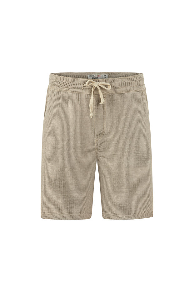 Men's Beige Color Straight Fit Tie-Up Lyocell Shorts